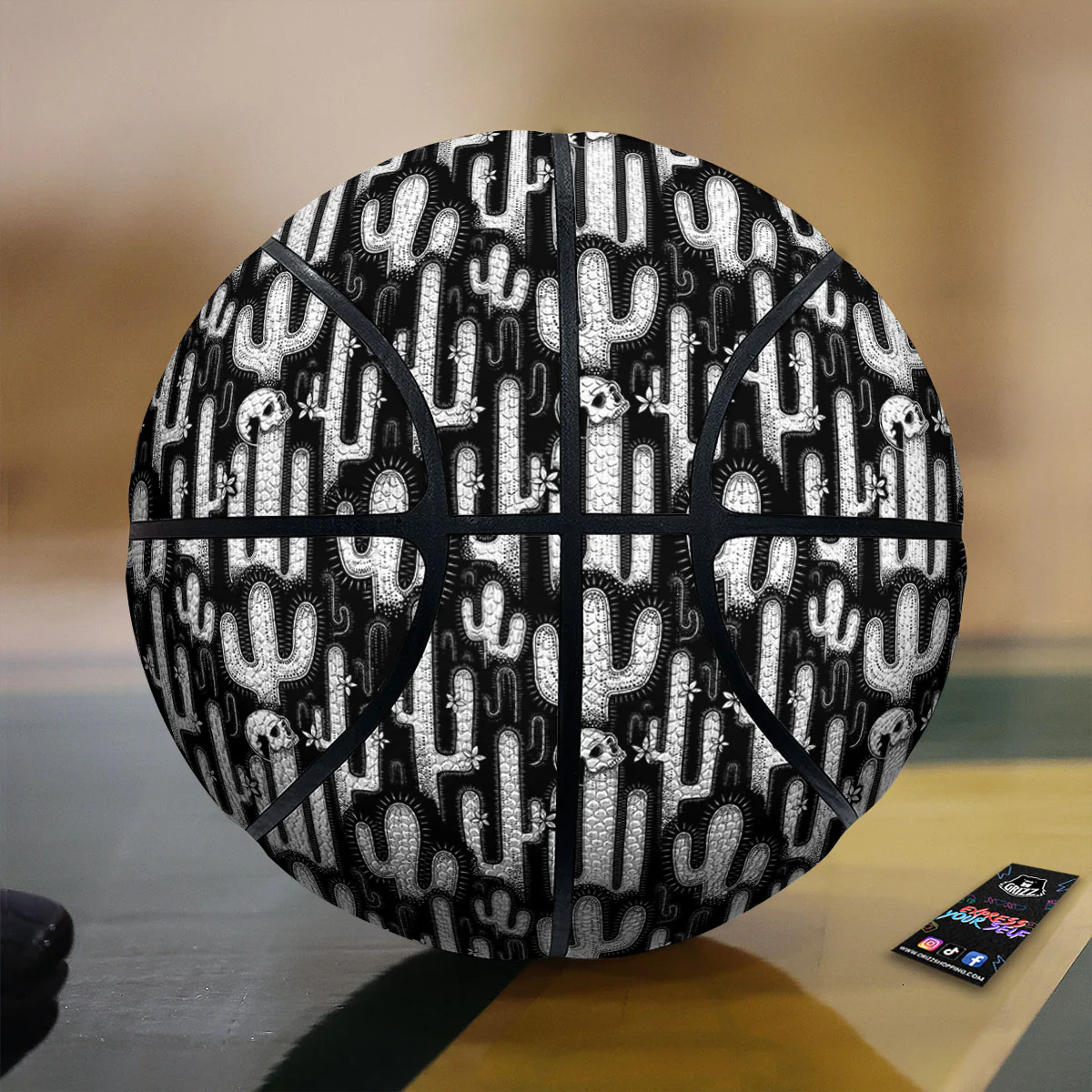 Cactus White And Black Print Pattern Basketball