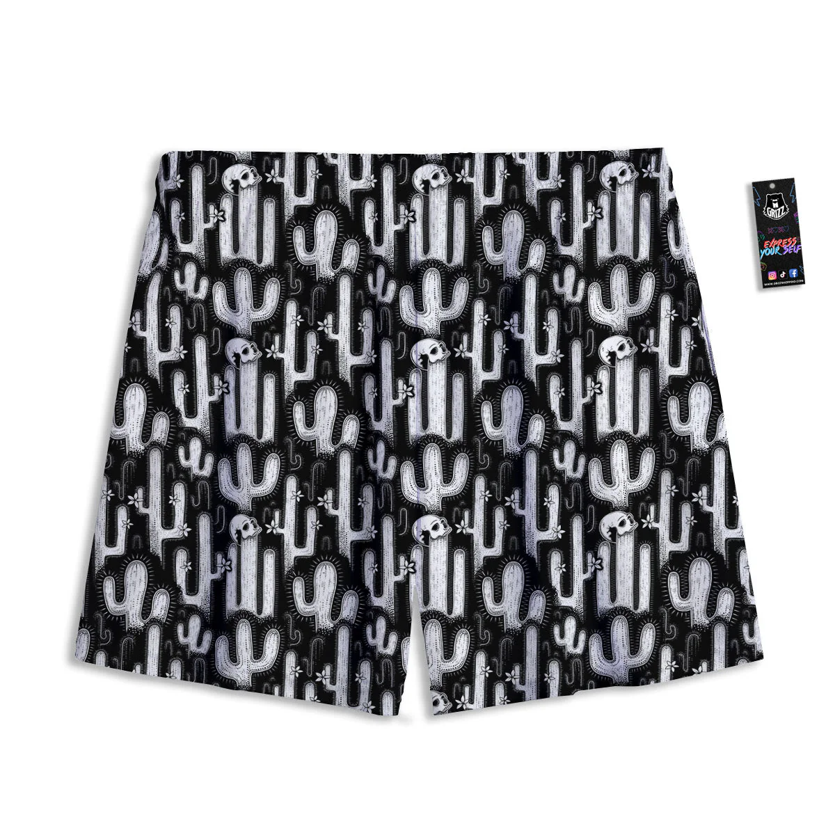 Cactus White And Black Print Pattern Mesh Shorts - Image 2