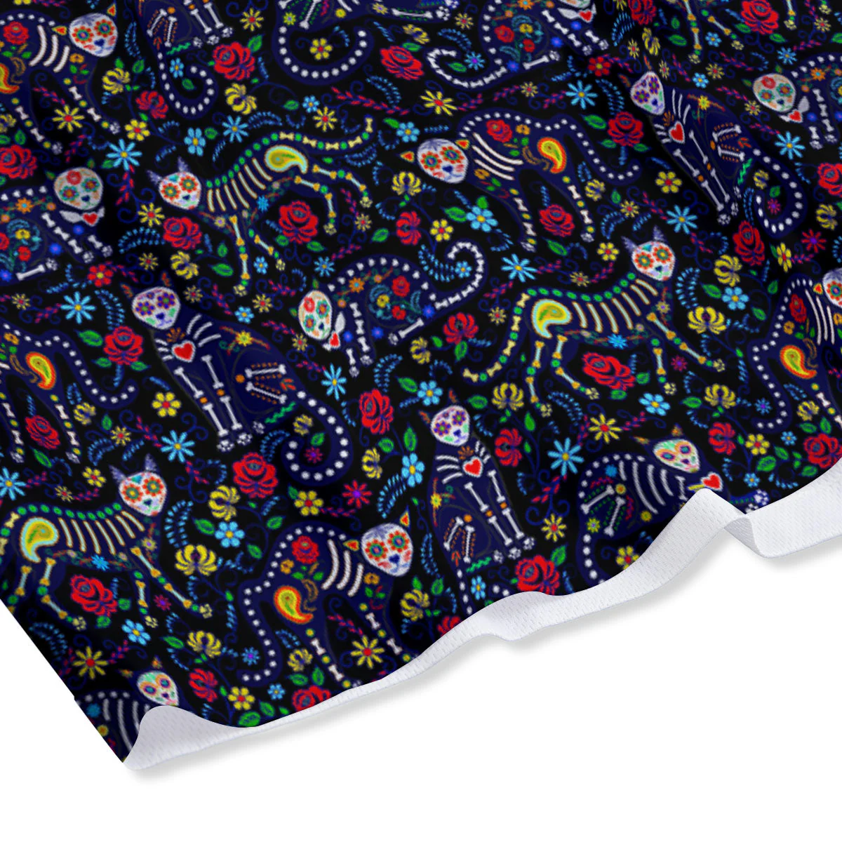 Calavera Cat Day Of The Dead Print Pattern Mesh Shorts - Image 4