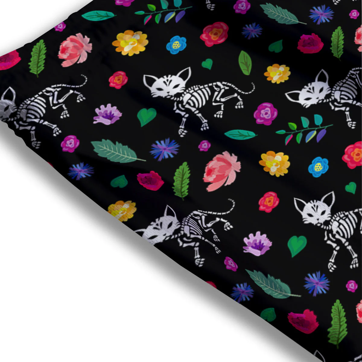 Calavera Cat Skeleton Print Pattern Mesh Shorts - Image 3