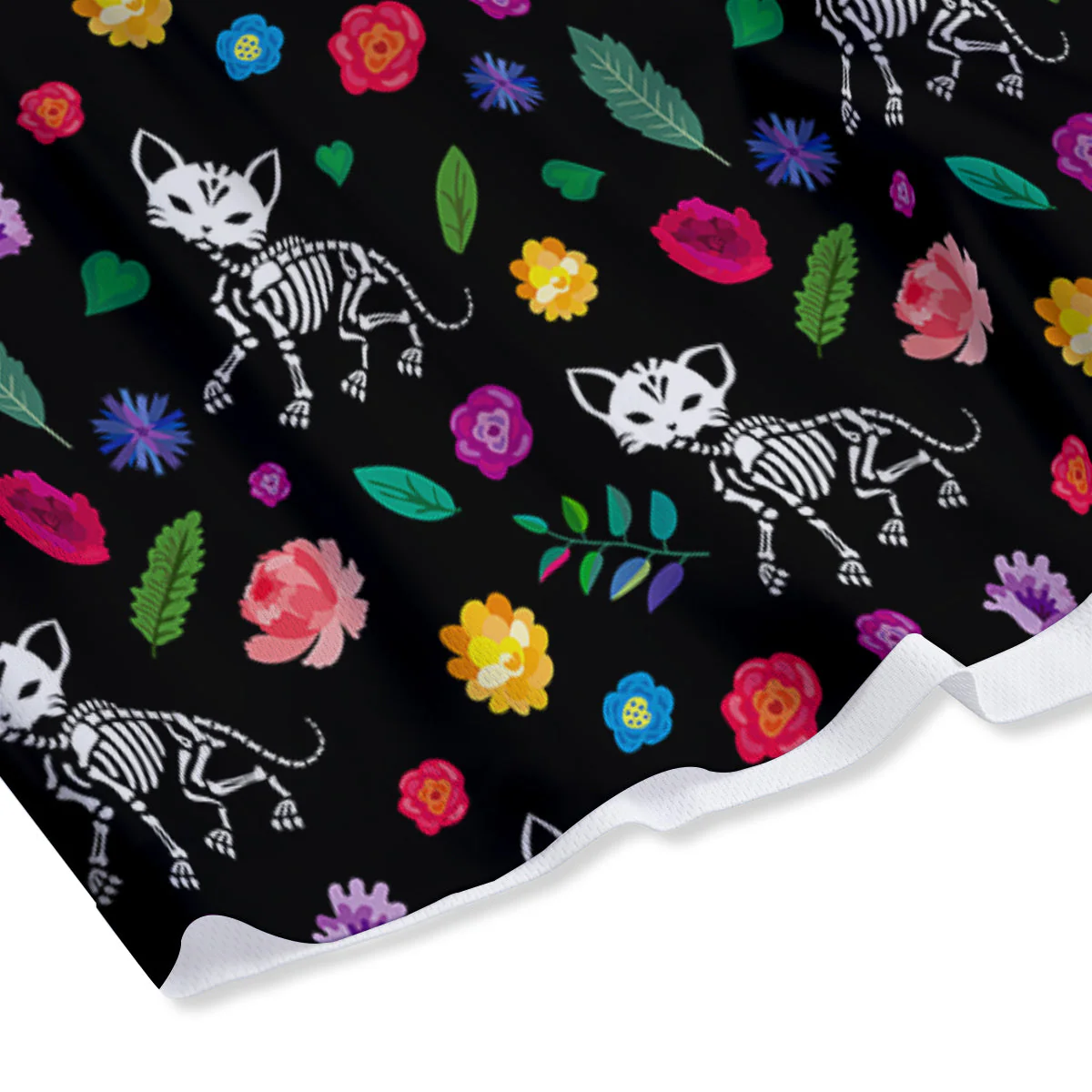 Calavera Cat Skeleton Print Pattern Mesh Shorts - Image 4