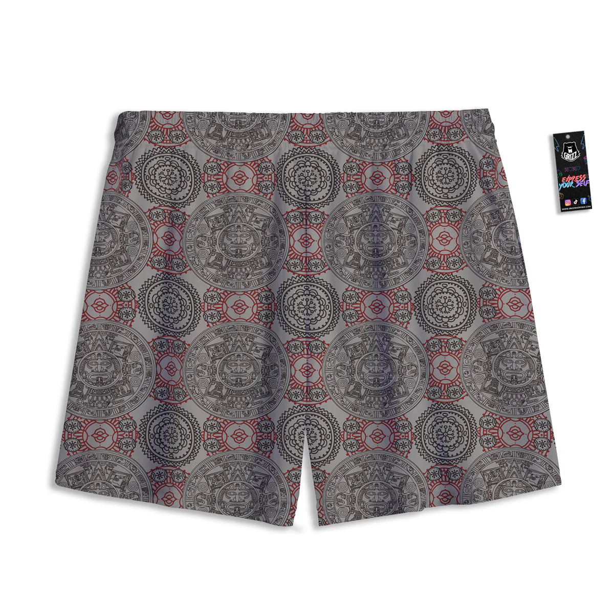 Calendar Aztec Doodle Print Pattern Mesh Shorts - Image 2
