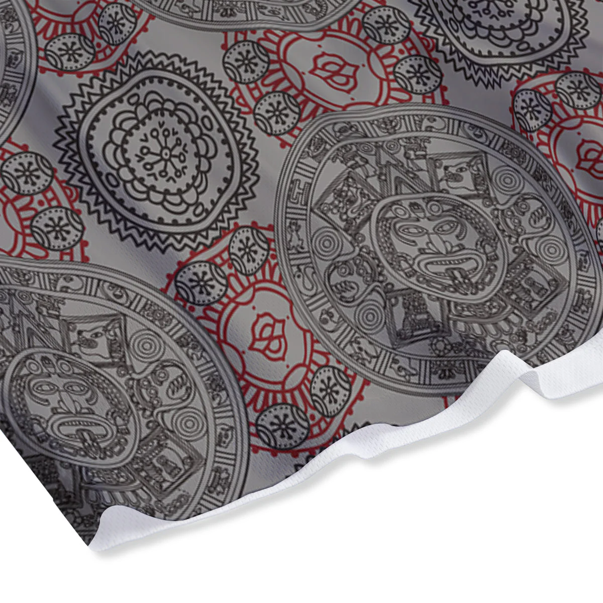 Calendar Aztec Doodle Print Pattern Mesh Shorts - Image 4