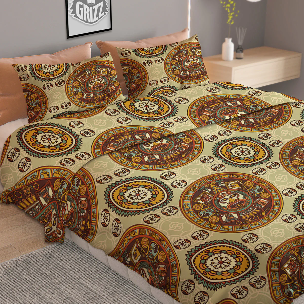 Calendar Aztec Vintage Print Pattern Duvet Cover Bedding Set - Image 2