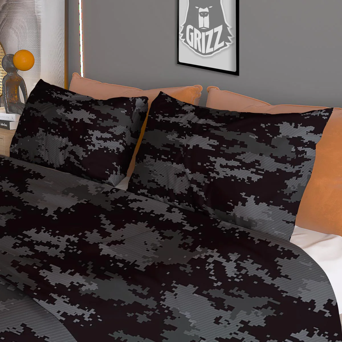 Camo Black Tan Digital Print Pattern Duvet Cover Bedding Set - Image 3