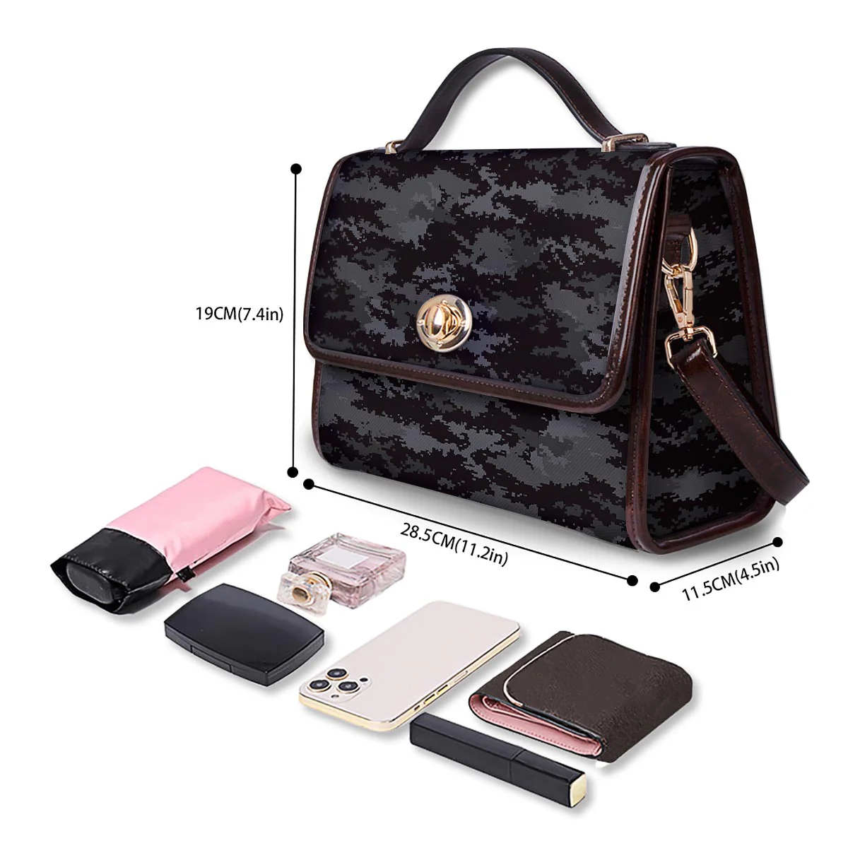 Camo Black Tan Digital Print Pattern Women's Satchel Bag - Image 4