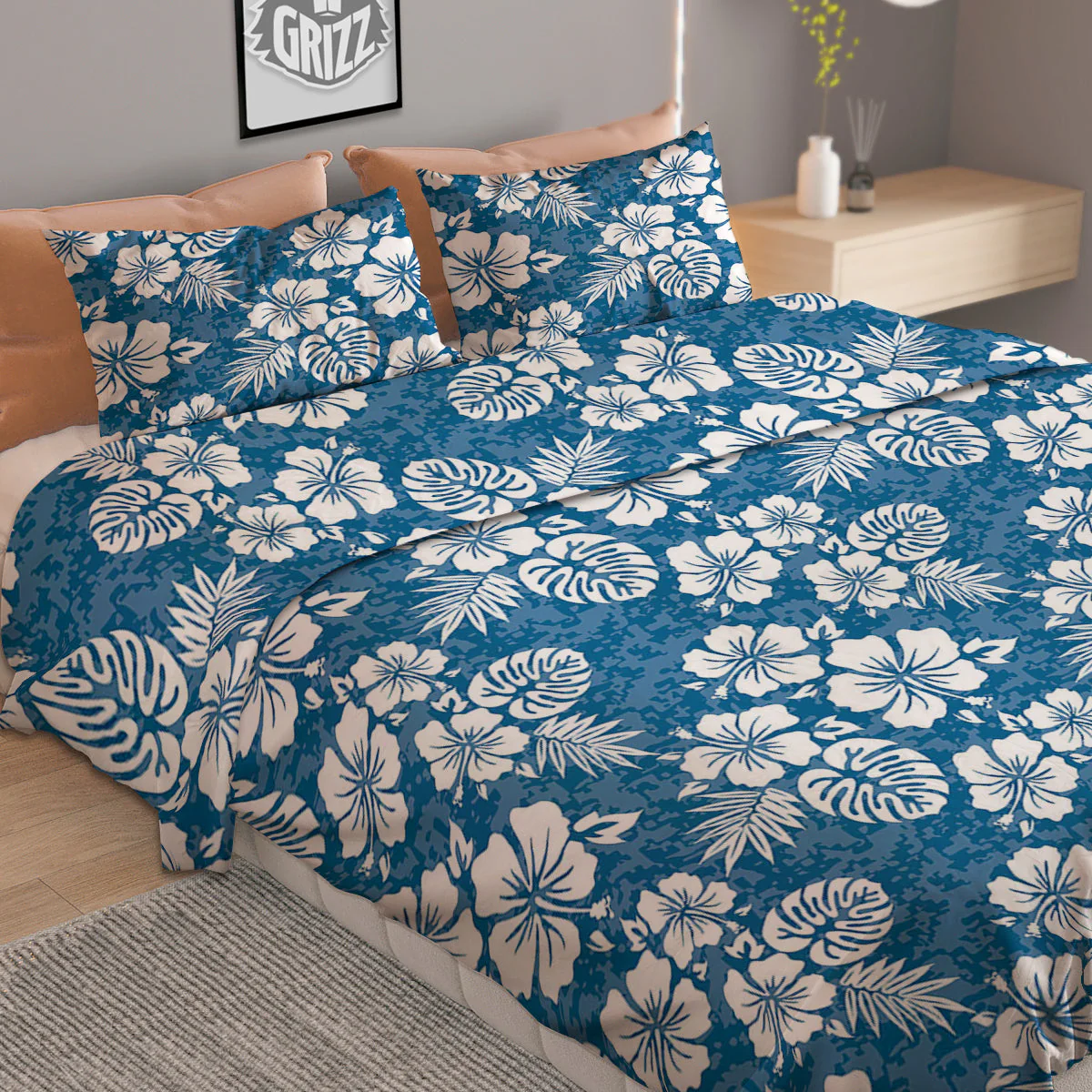 Camo Flower Aloha Hawaiian Print Pattern Duvet Cover Bedding Set - Image 2