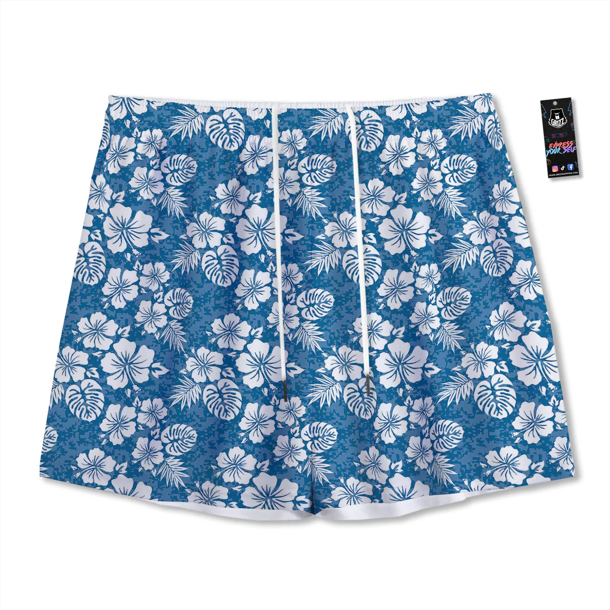 Camo Flower Aloha Hawaiian Print Pattern Mesh Shorts