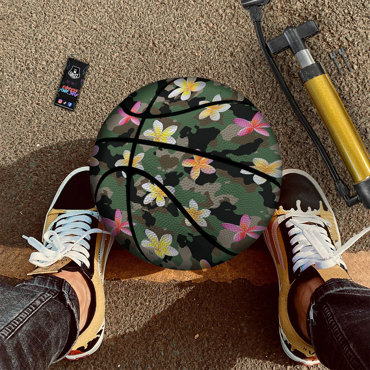 Camo Flower Military Green Print Pattern Basketball - Image 2