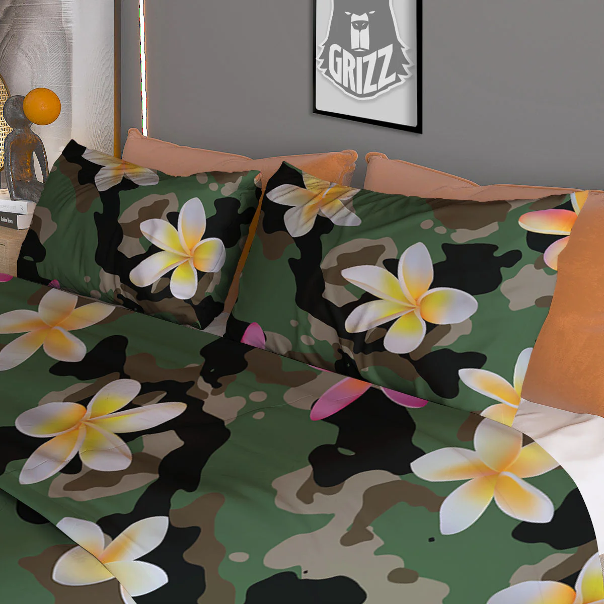 Camo Flower Military Green Print Pattern Duvet Cover Bedding Set - Image 3