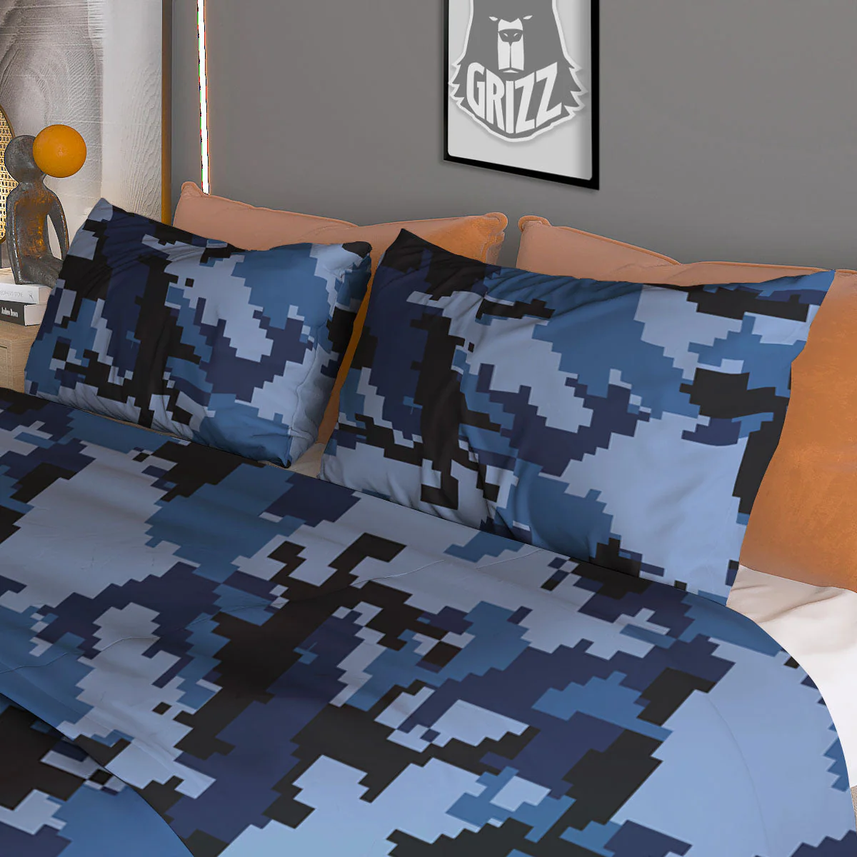 Camo Navy Digital Print Pattern Duvet Cover Bedding Set - Image 3