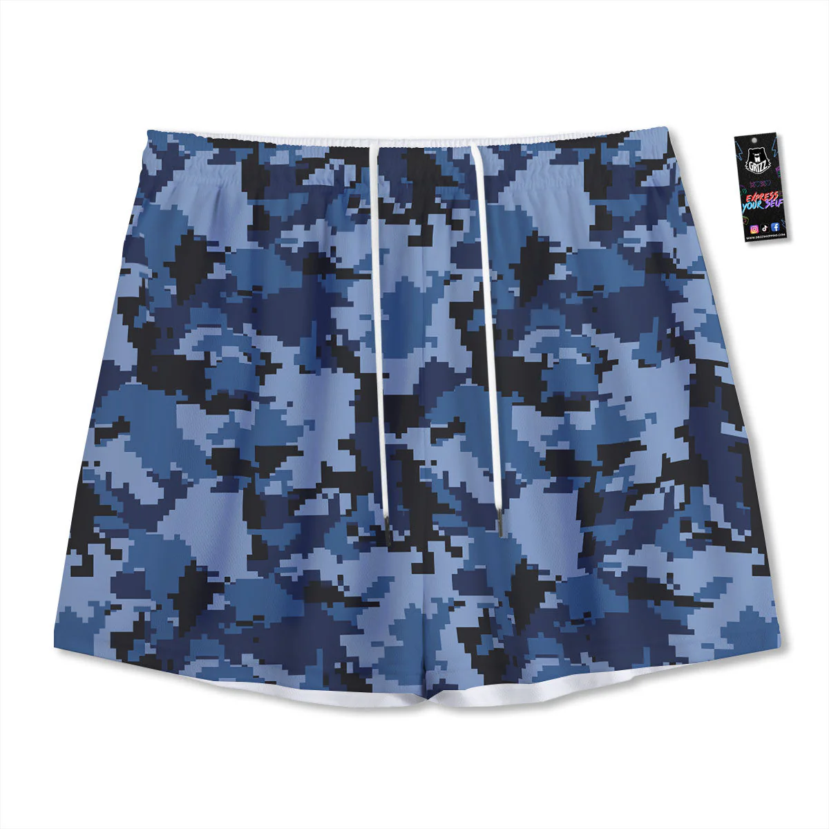 Camo Navy Digital Print Pattern Mesh Shorts
