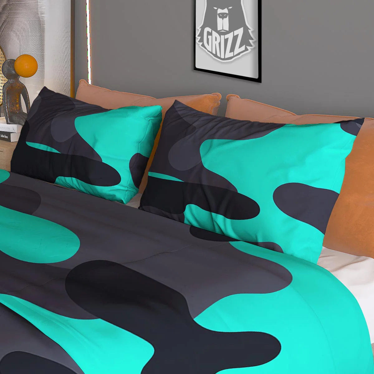 Camouflage Black And Teal Print Duvet Cover Bedding Set - Image 3