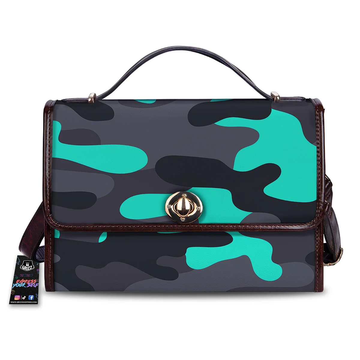 Camouflage Black And Teal Print Women's Satchel Bag