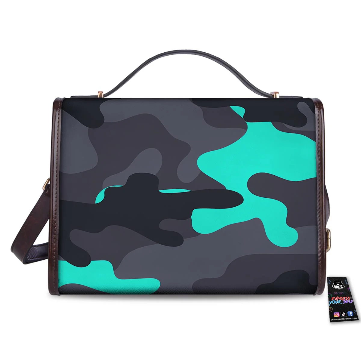 Camouflage Black And Teal Print Women's Satchel Bag - Image 2
