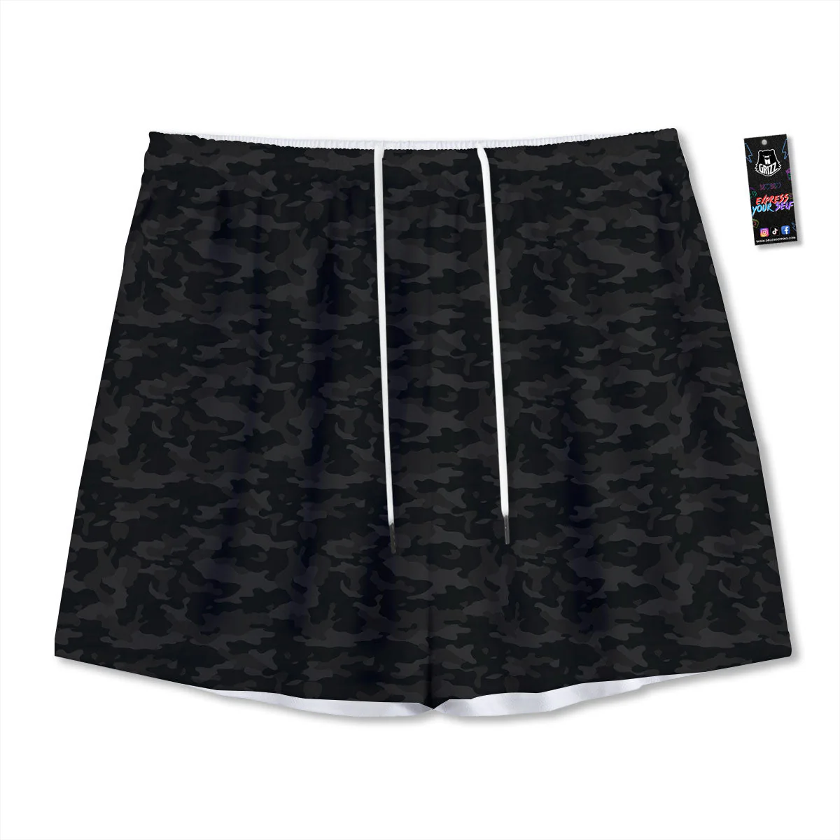 Camouflage Black Print Mesh Shorts