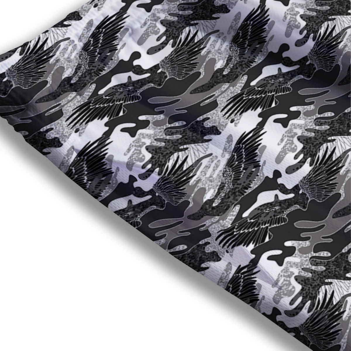 Camouflage Black Wings Print Pattern Mesh Shorts - Image 3