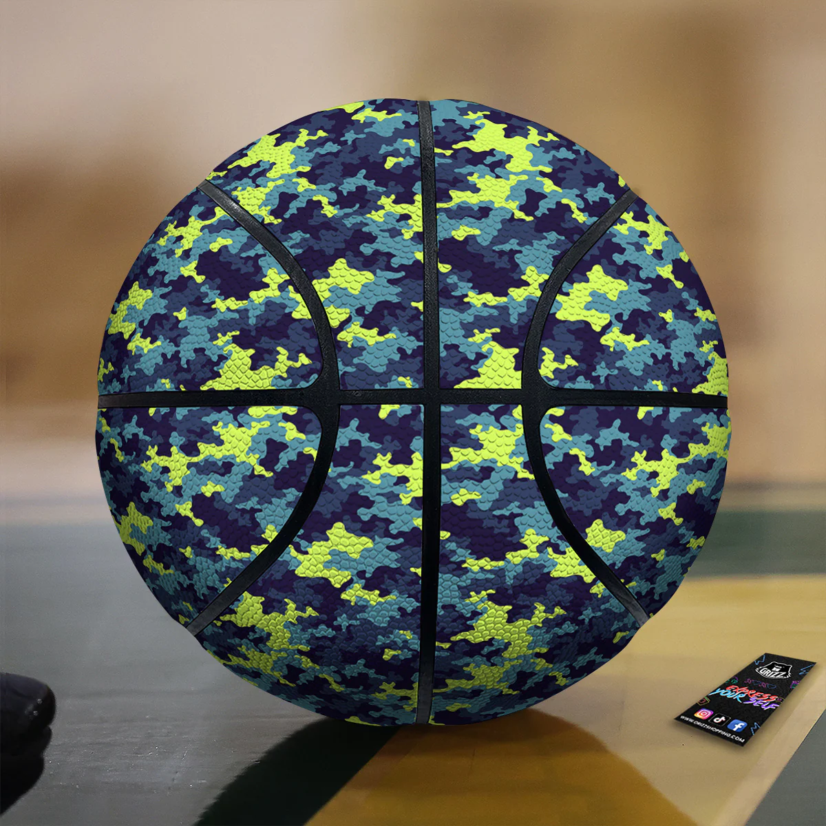 Camouflage Blue And Neon Green Print Pattern Basketball
