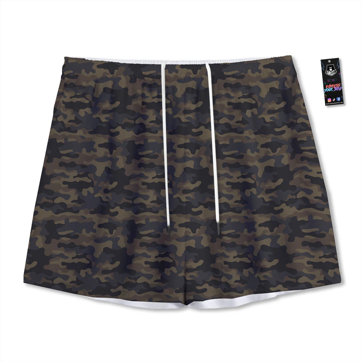 Camouflage Dark Brown Print Mesh Shorts