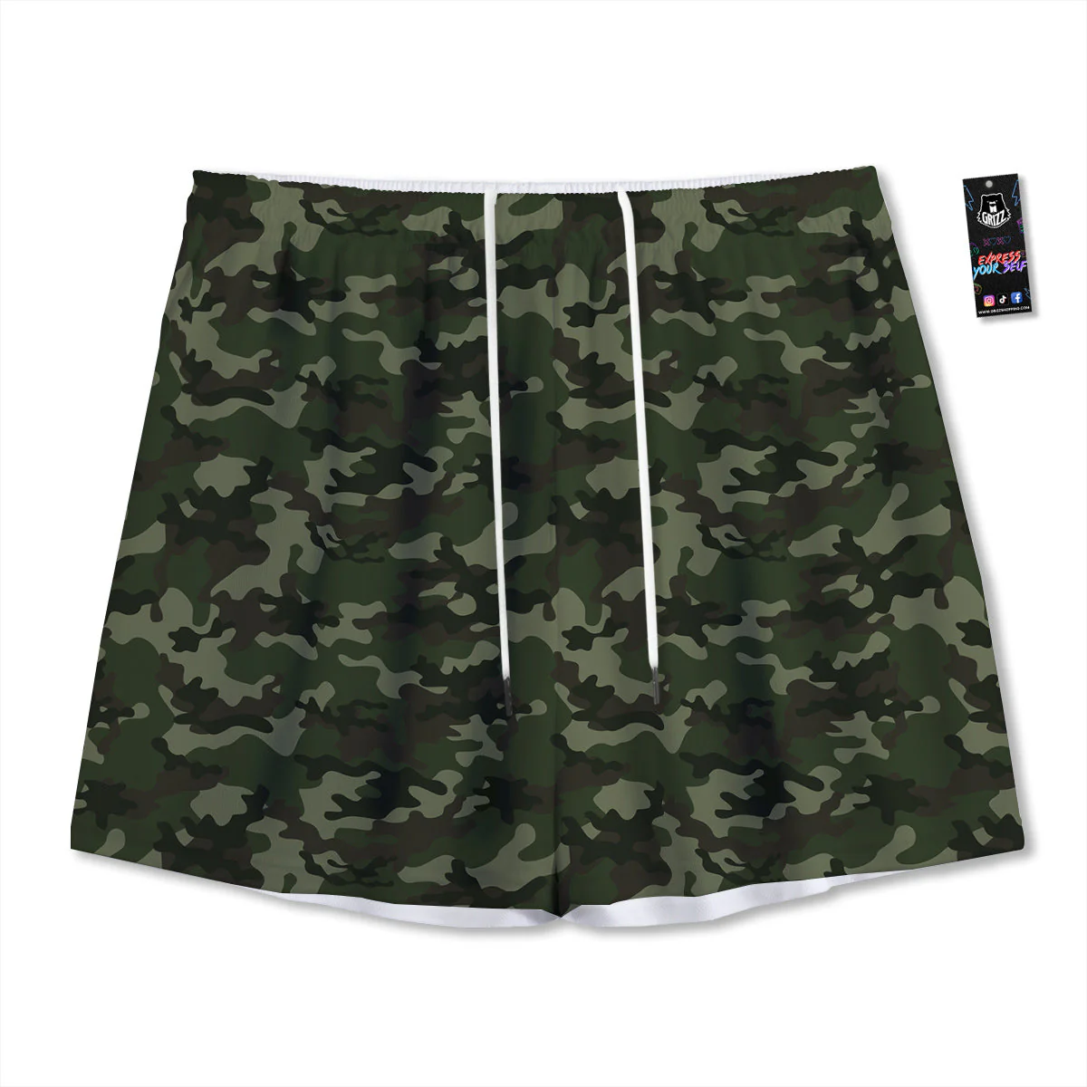 Camouflage Dark Green Print Mesh Shorts