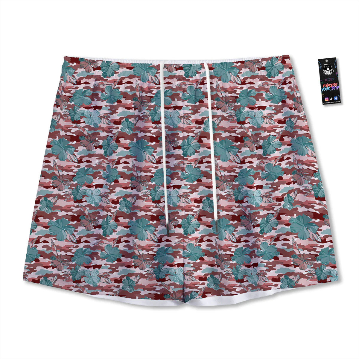 Camouflage Flower Colorful Aloha Print Mesh Shorts
