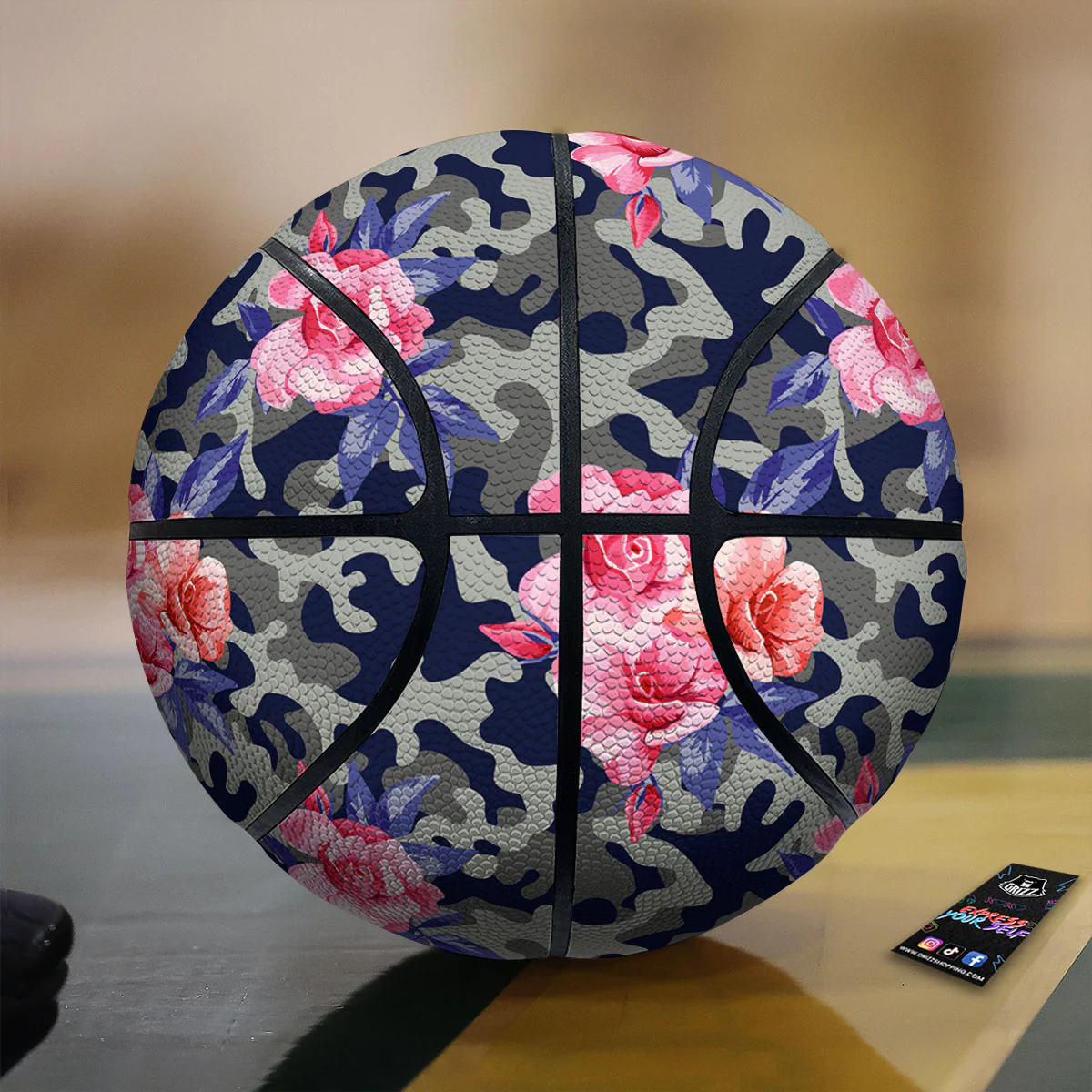 Camouflage Flower Pink Rose Print Basketball