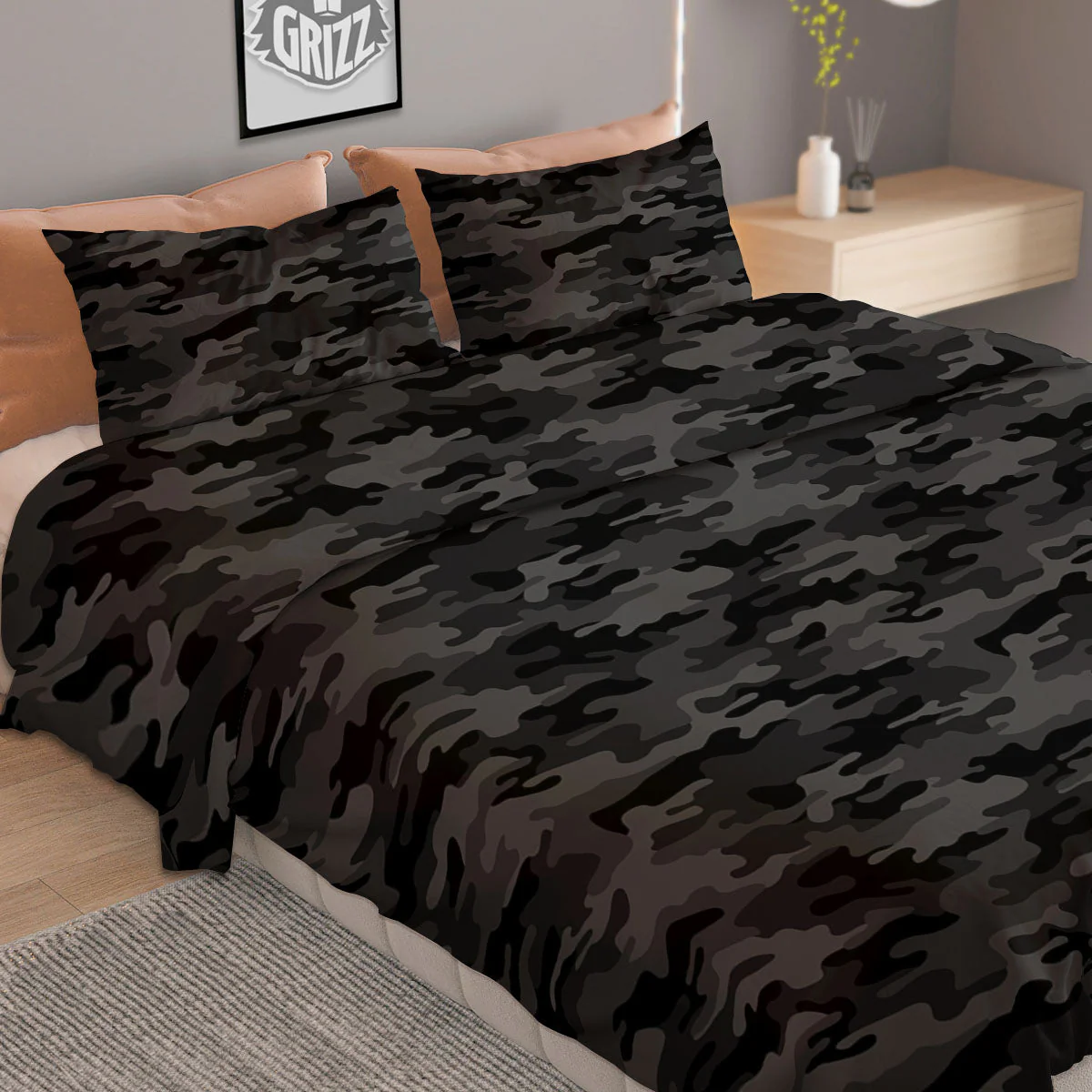 Camouflage Grey And Black Print Duvet Cover Bedding Set - Image 2
