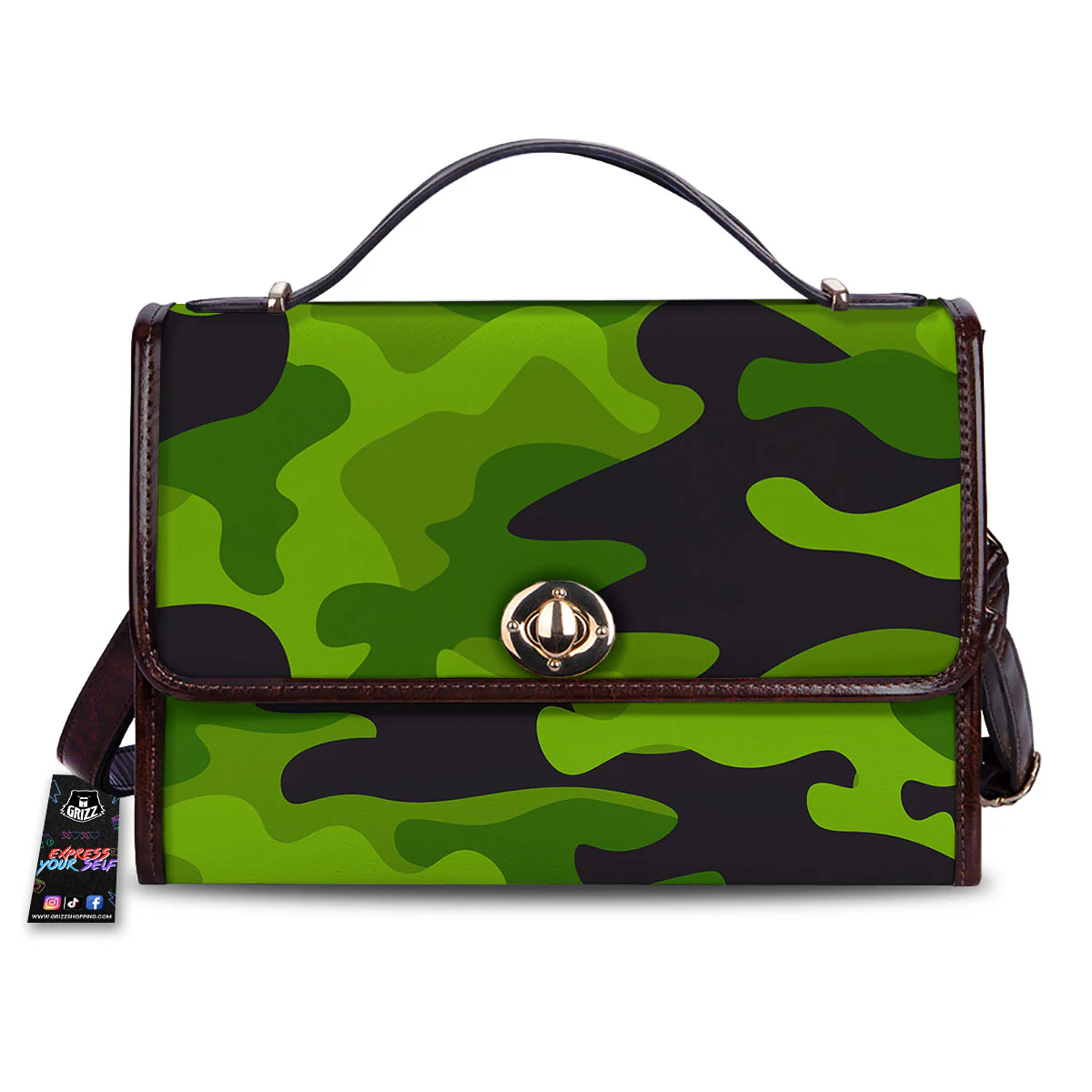 Camouflage Lime Green Print Women's Satchel Bag