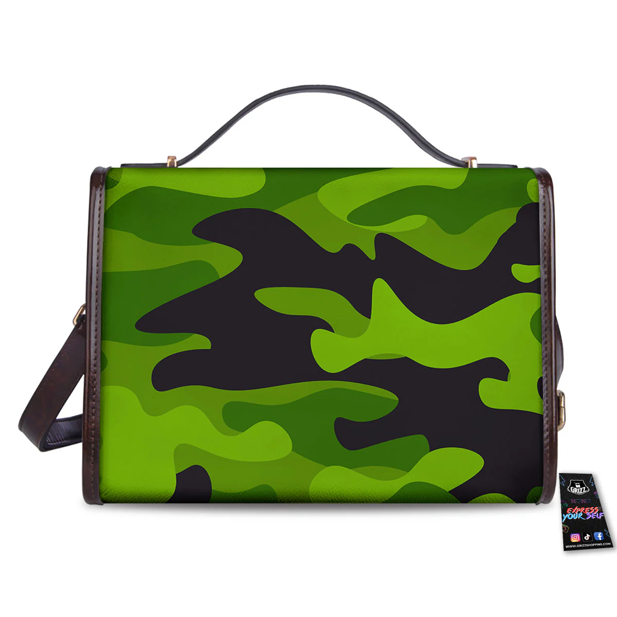 Camouflage Lime Green Print Women's Satchel Bag - Image 2