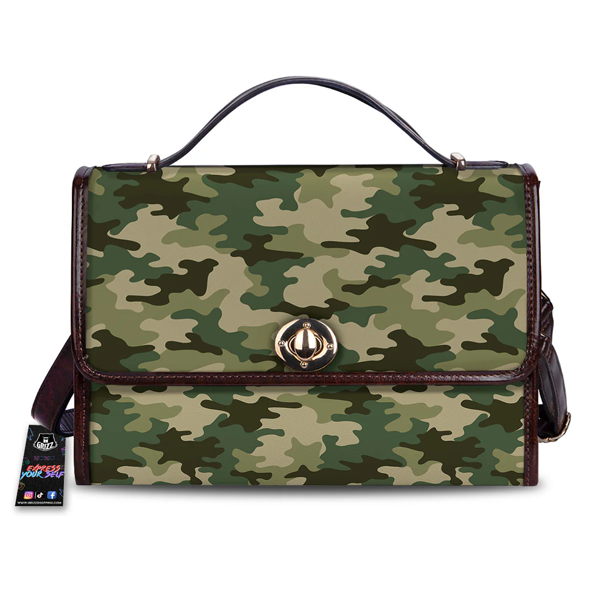 Camouflage Military Green Print Women's Satchel Bag