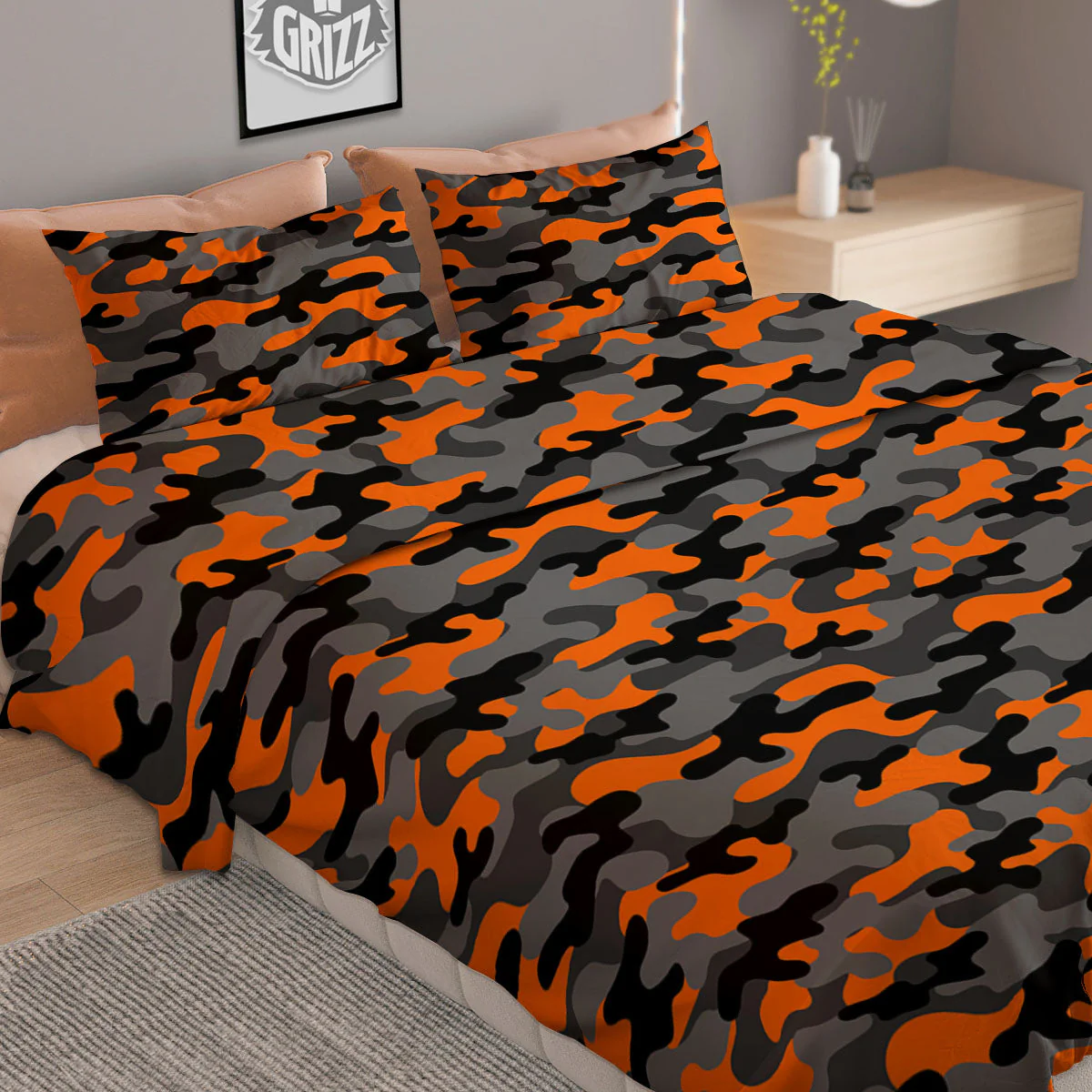 Camouflage Orange And Black Print Duvet Cover Bedding Set - Image 2