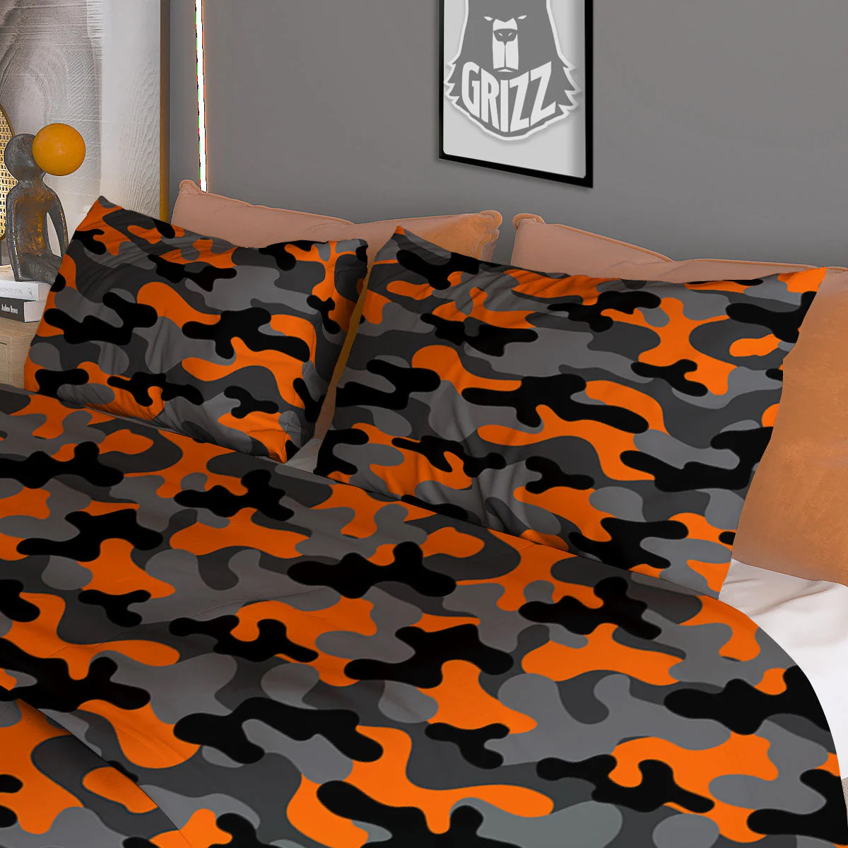 Camouflage Orange And Black Print Duvet Cover Bedding Set - Image 3