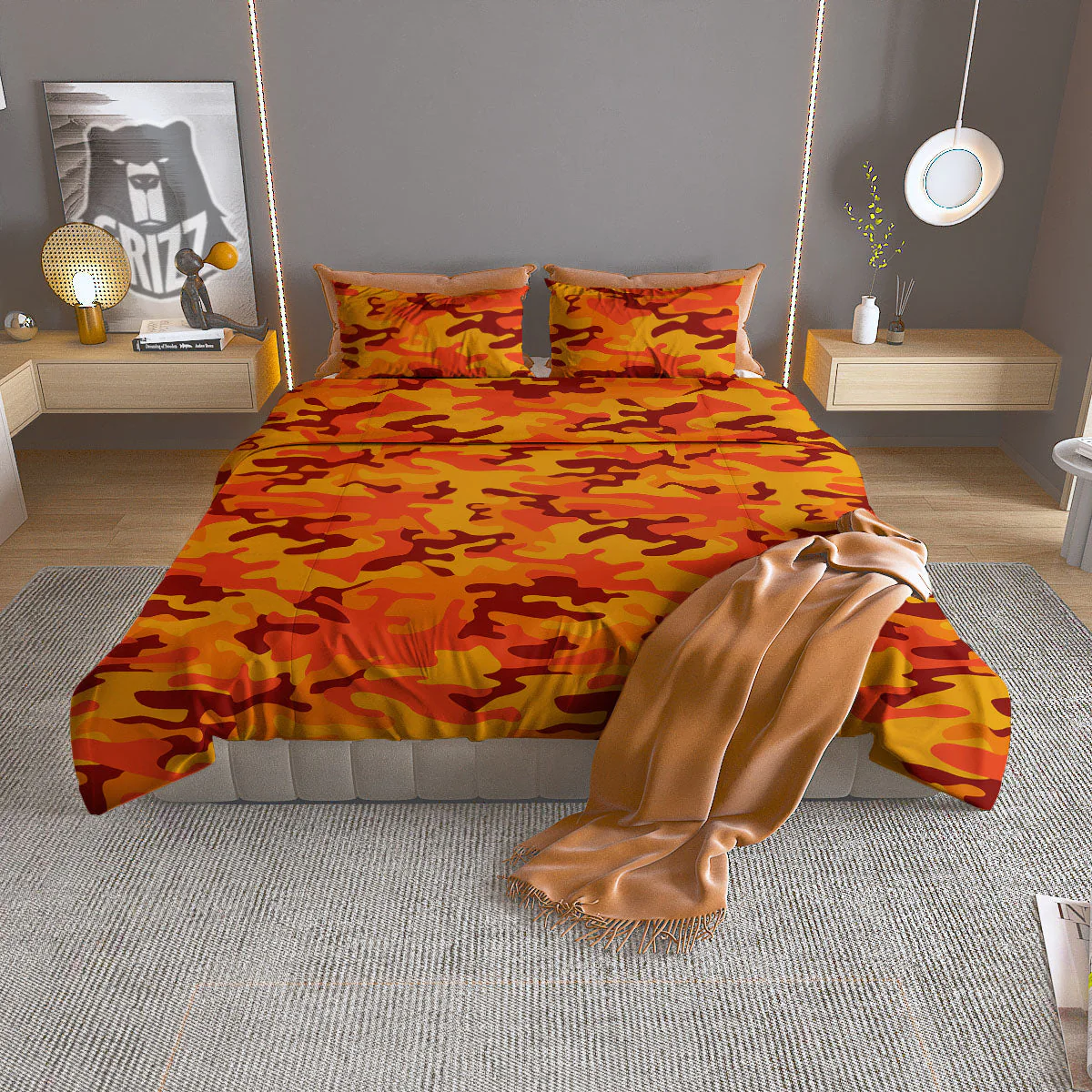 Camouflage Orange Print Duvet Cover Bedding Set