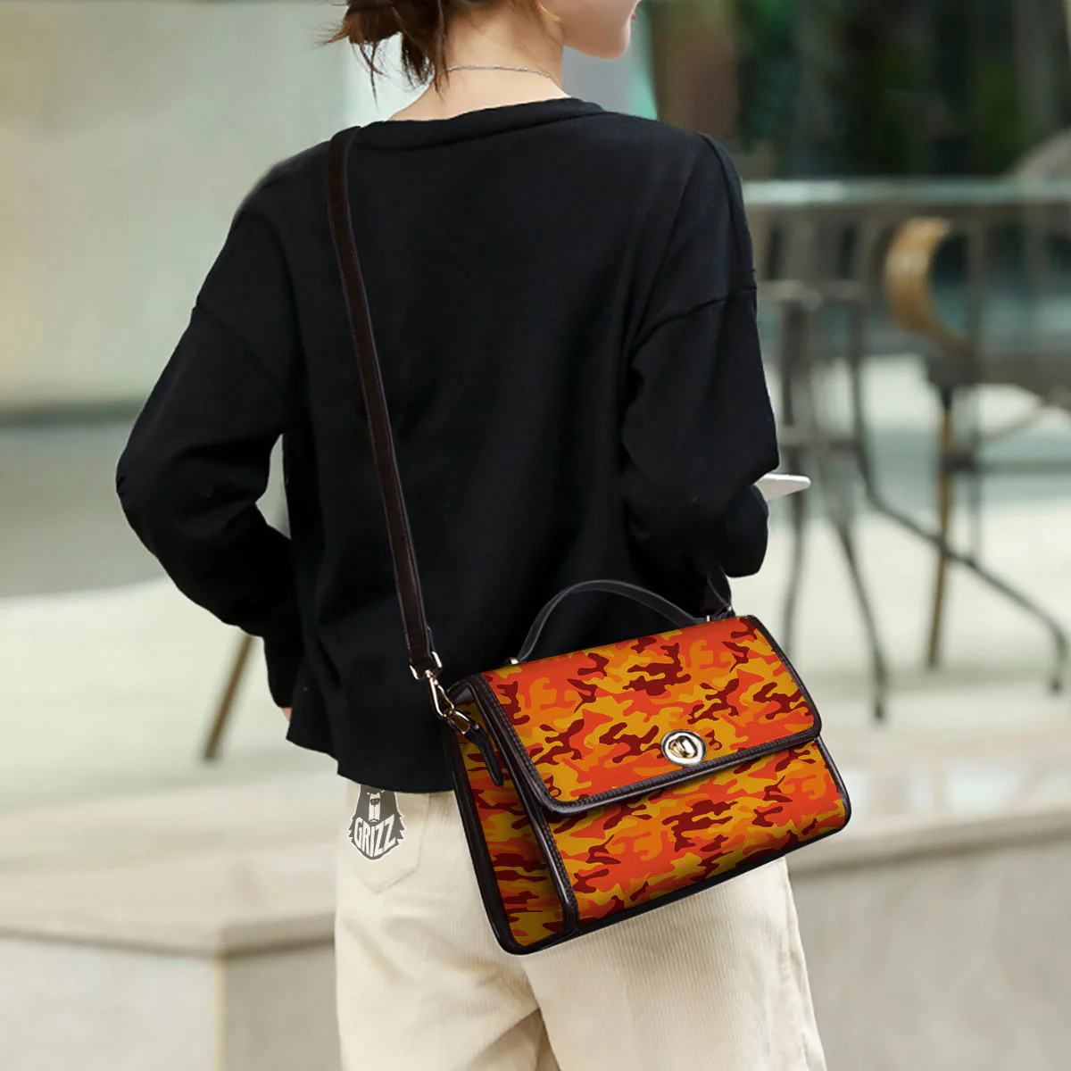 Camouflage Orange Print Women's Satchel Bag - Image 3