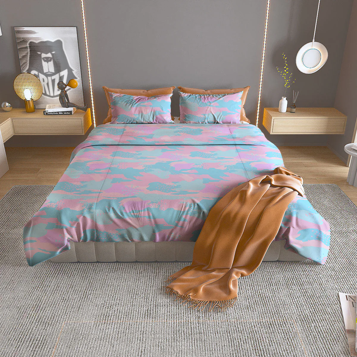Camouflage Pastel Print Duvet Cover Bedding Set