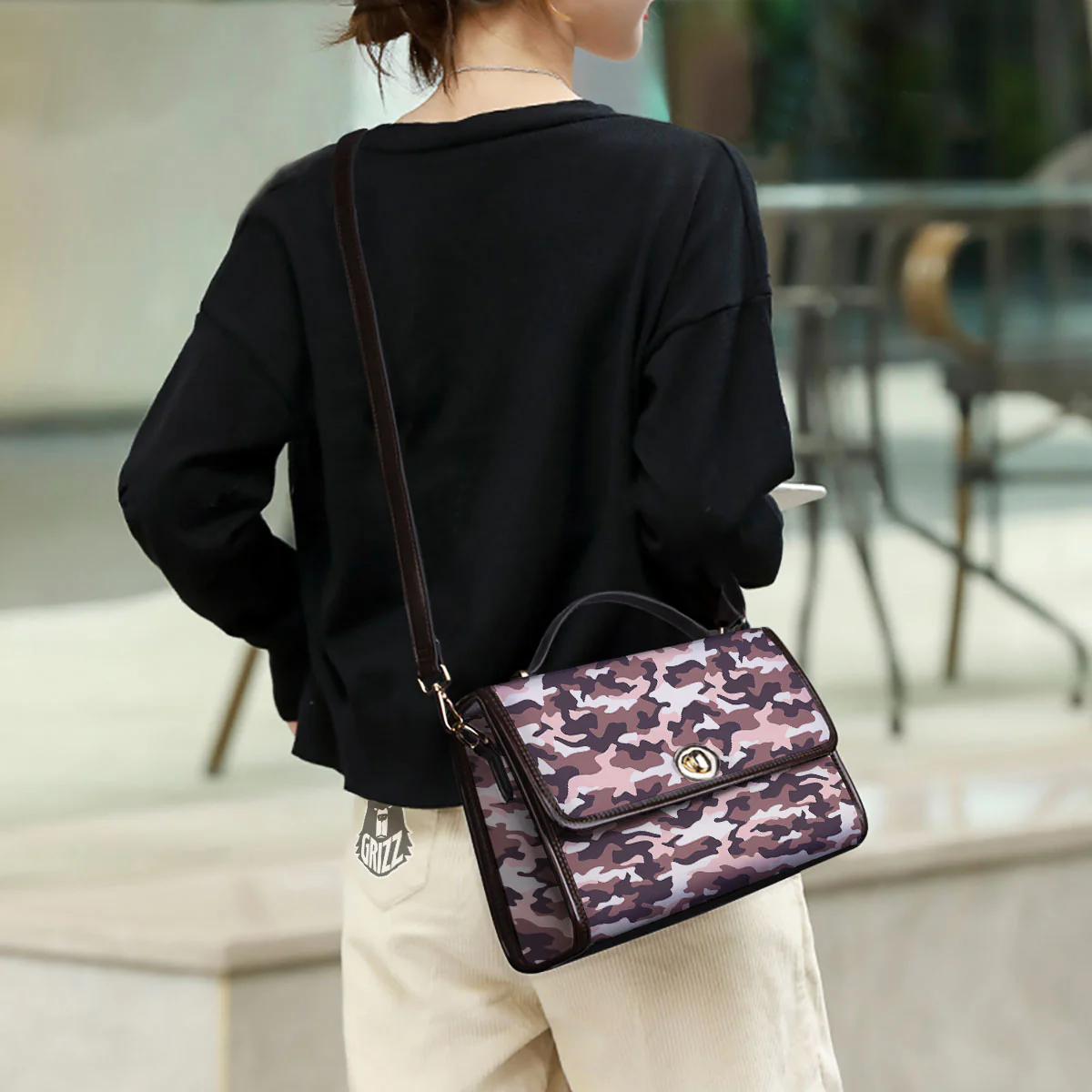 Camouflage Pink Brown Print Women's Satchel Bag - Image 3