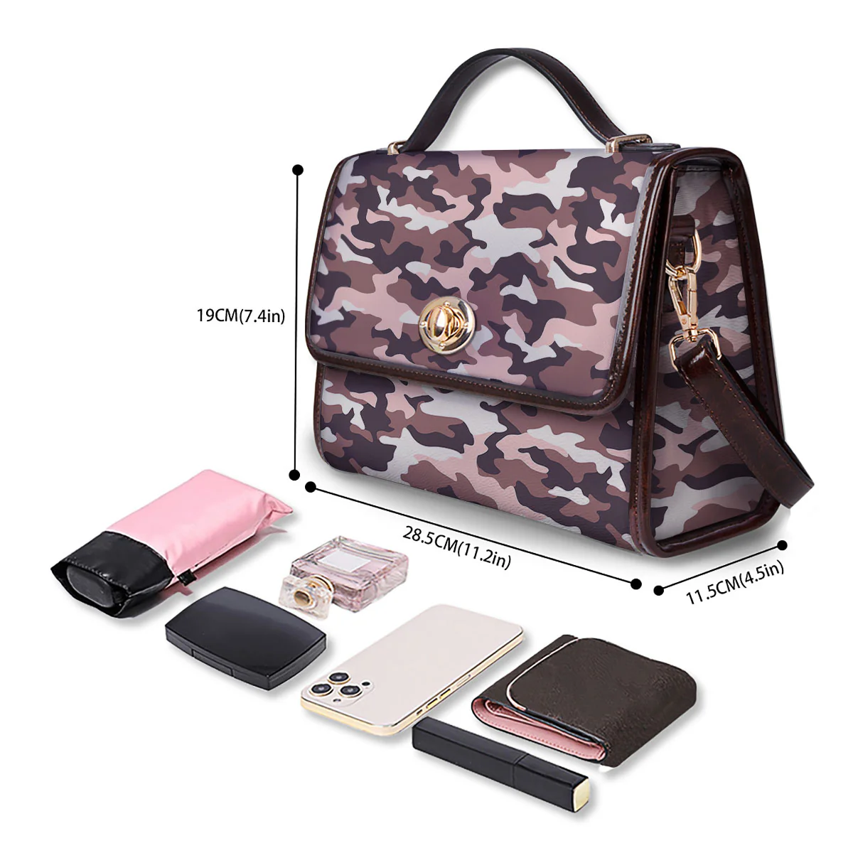 Camouflage Pink Brown Print Women's Satchel Bag - Image 4