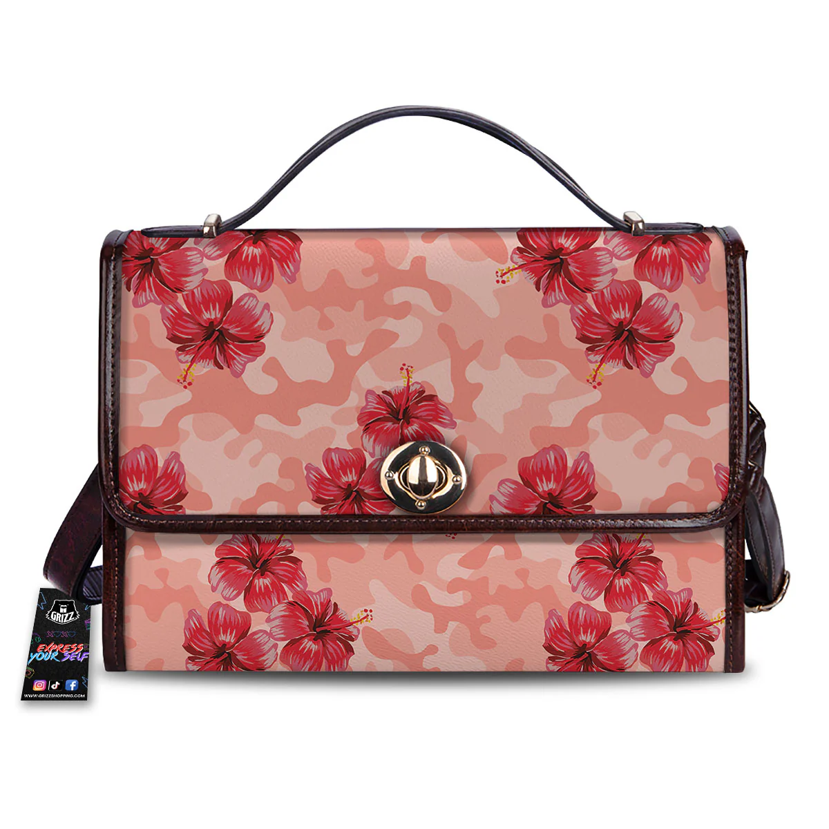 Camouflage Pink Hibiscus Flower Print Pattern Women's Satchel Bag