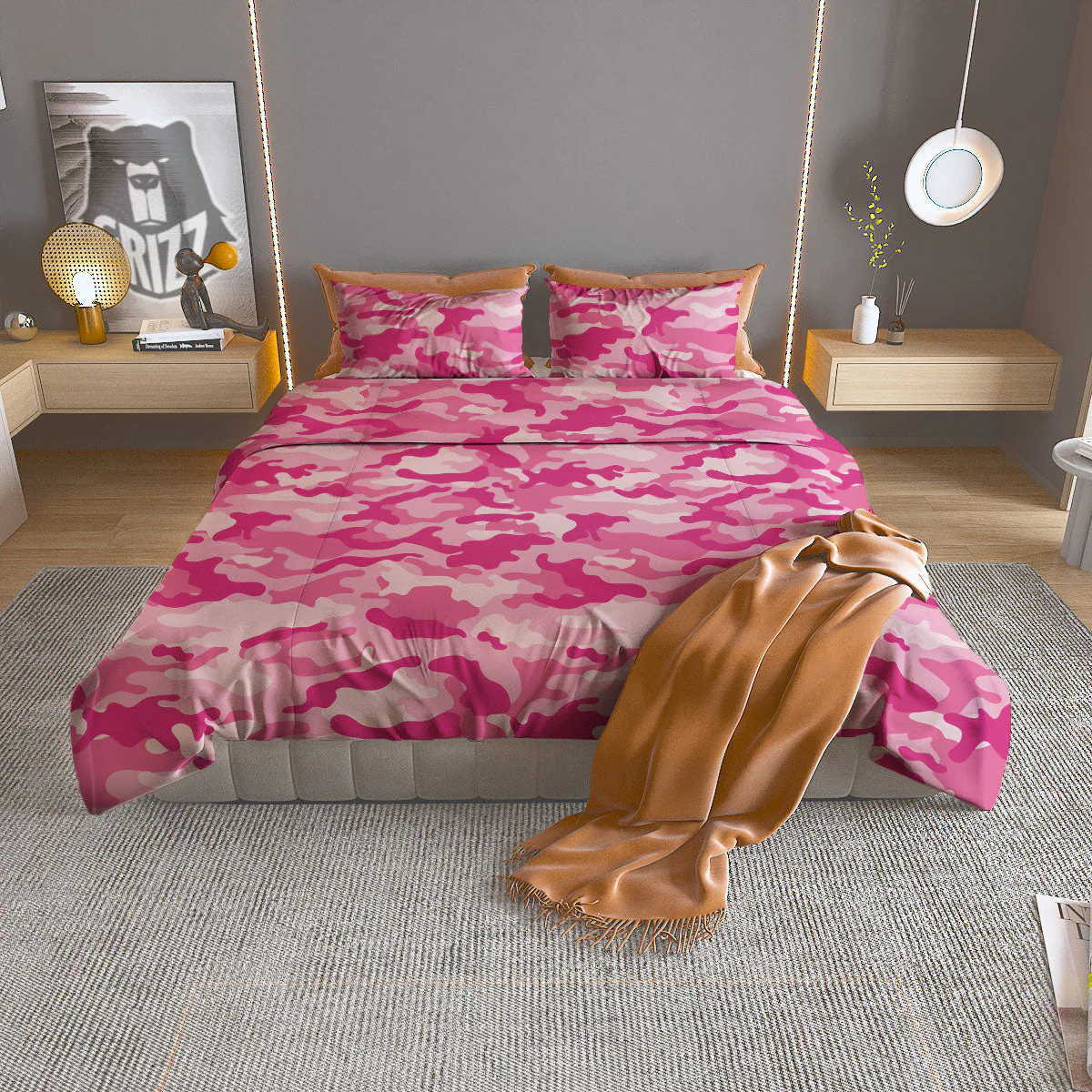 Camouflage Pink Print Pattern Duvet Cover Bedding Set