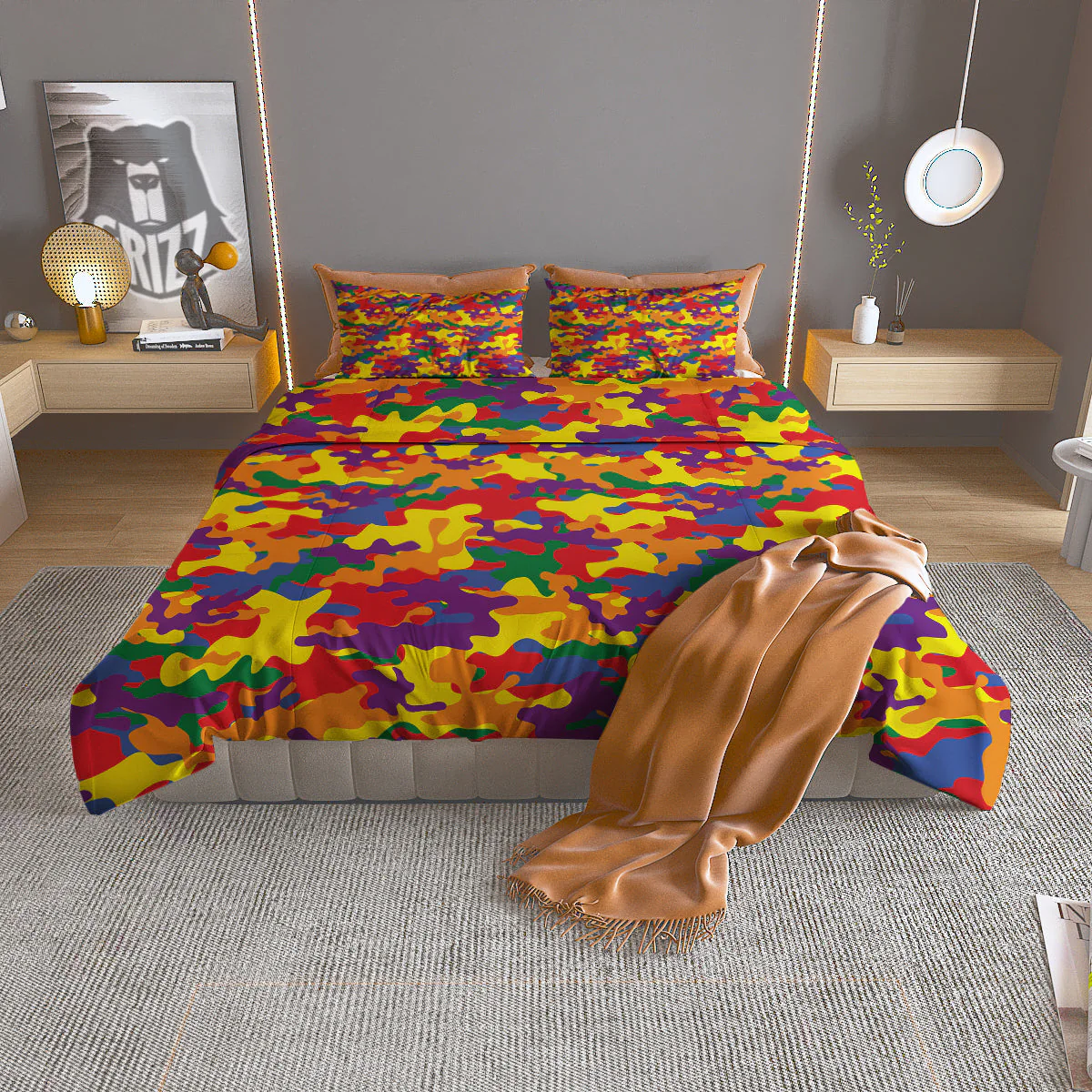 Camouflage Rainbow Print Duvet Cover Bedding Set