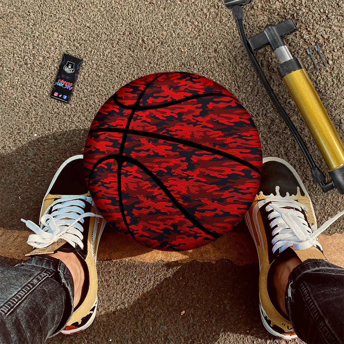 Camouflage Red And Black Print Basketball - Image 2