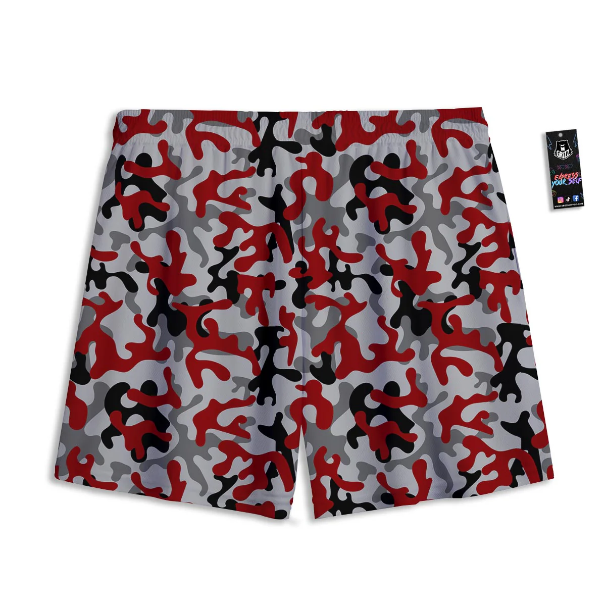 Camouflage Red Grey Print Pattern Mesh Shorts - Image 2