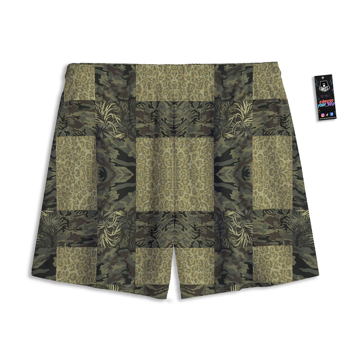 Camouflage Tropical And Leopard Print Pattern Mesh Shorts - Image 2
