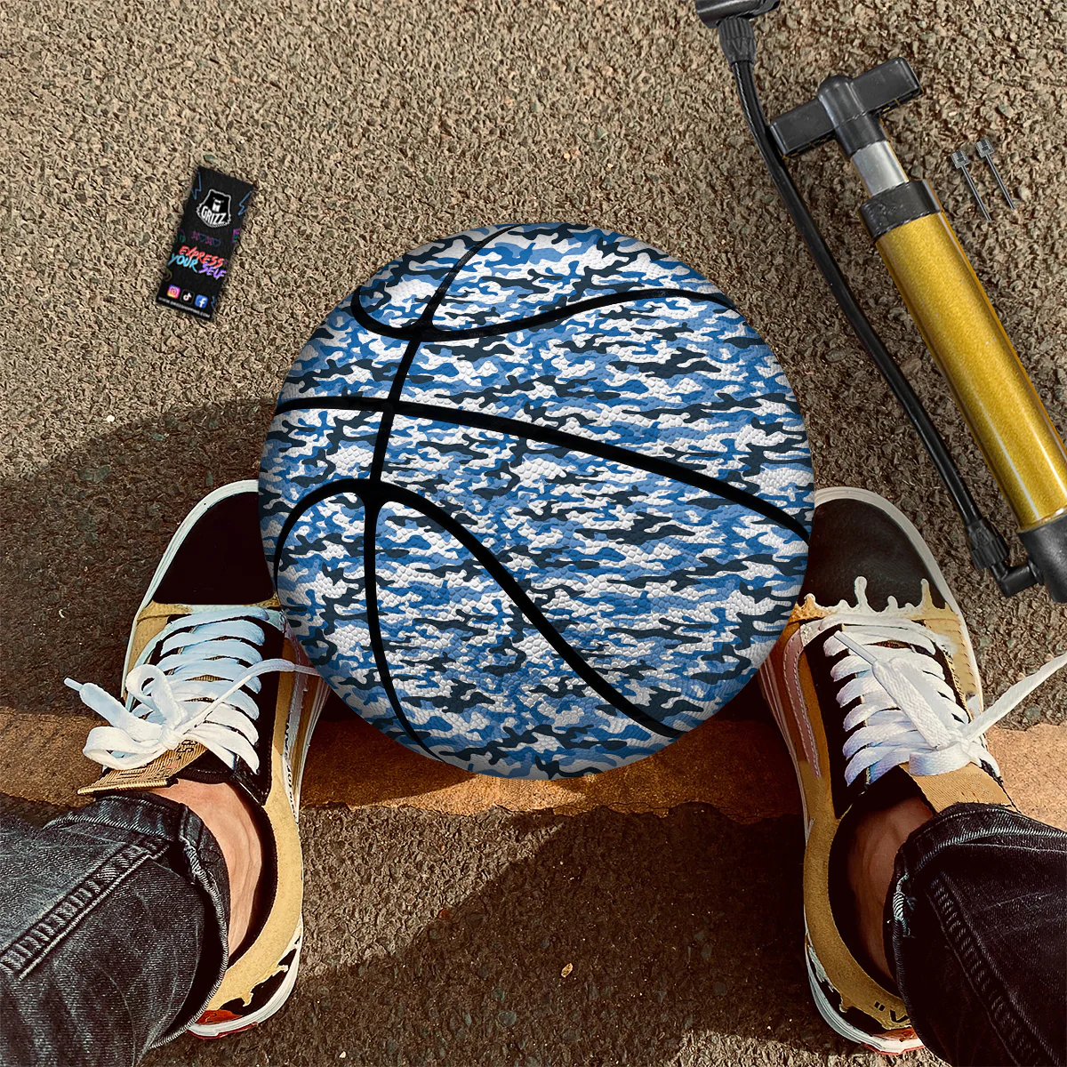 Camouflage White And Blue Print Basketball - Image 2
