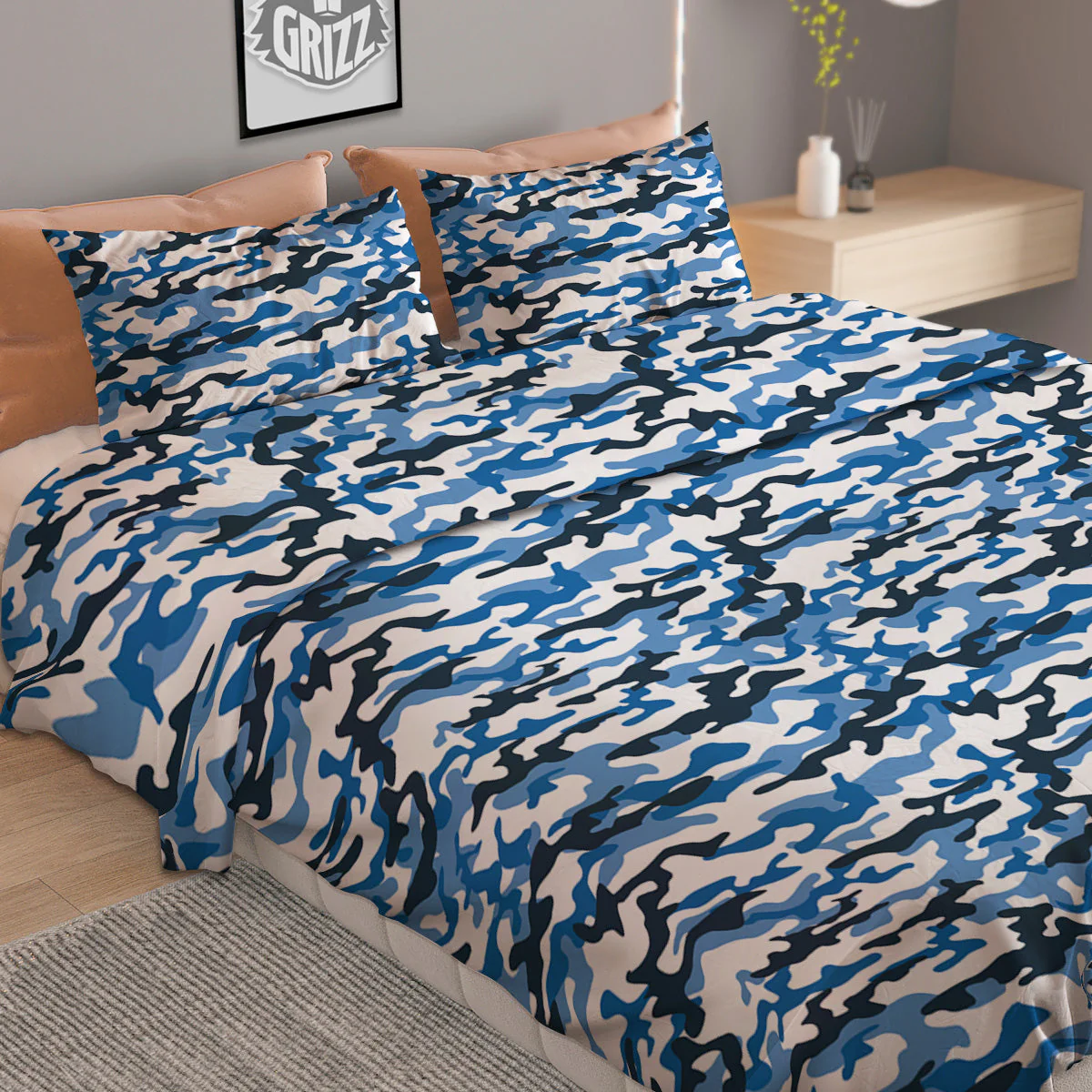 Camouflage White And Blue Print Duvet Cover Bedding Set - Image 2