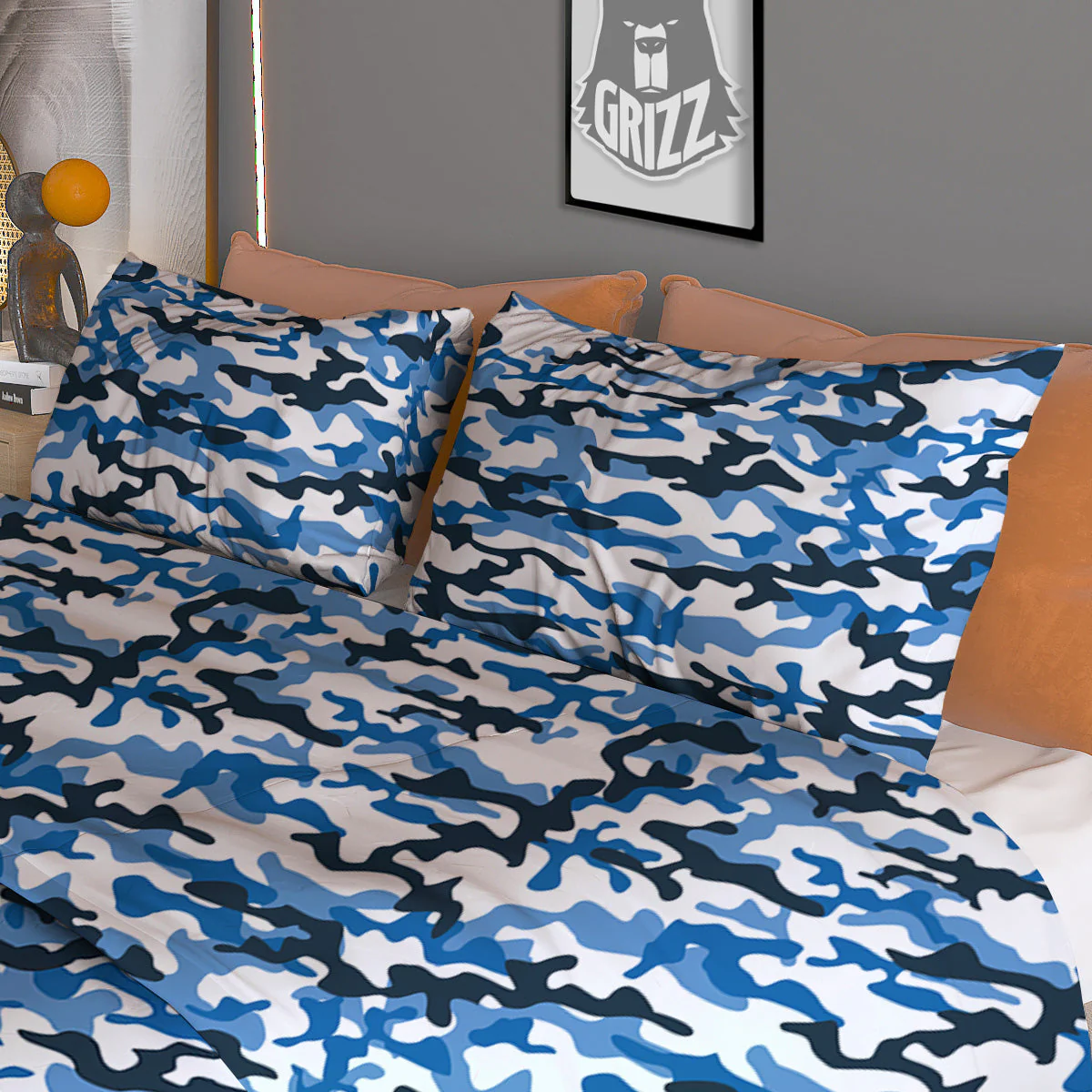 Camouflage White And Blue Print Duvet Cover Bedding Set - Image 3