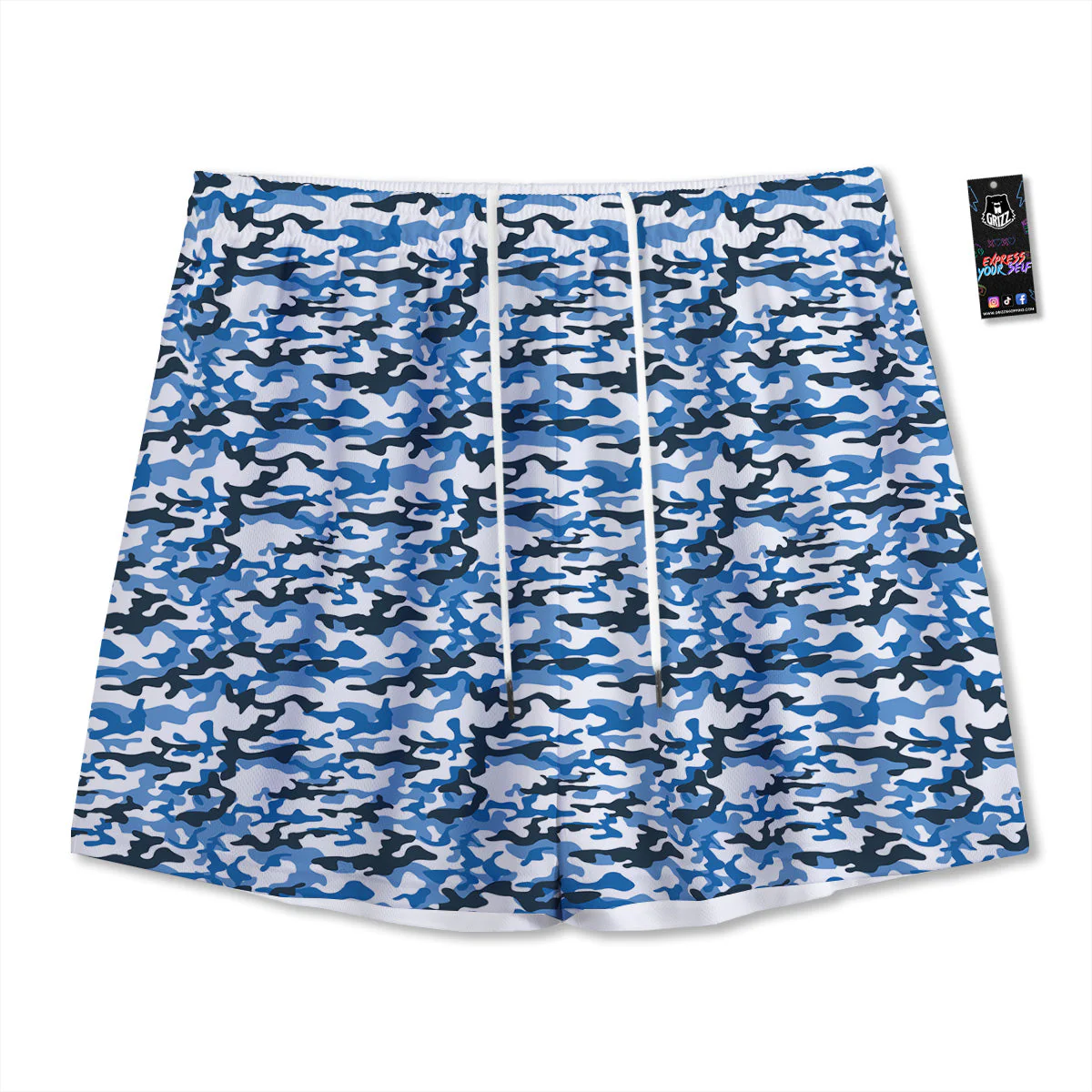 Camouflage White And Blue Print Mesh Shorts