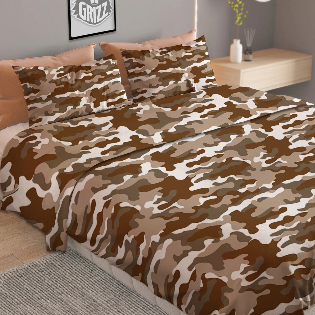 Camouflage White And Brown Print Duvet Cover Bedding Set - Image 2