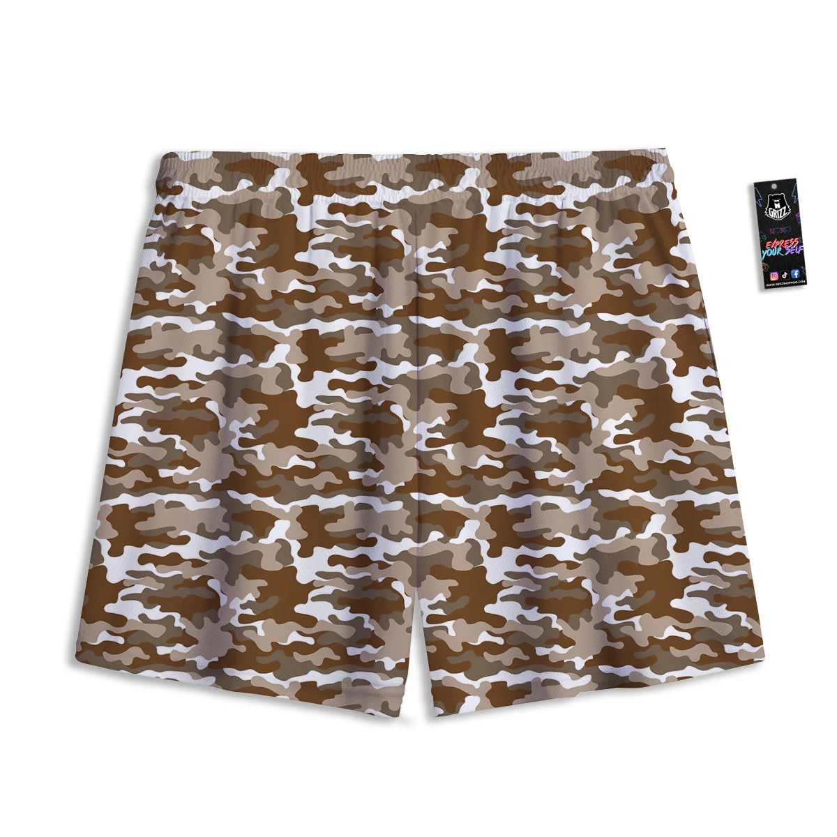 Camouflage White And Brown Print Mesh Shorts - Image 2
