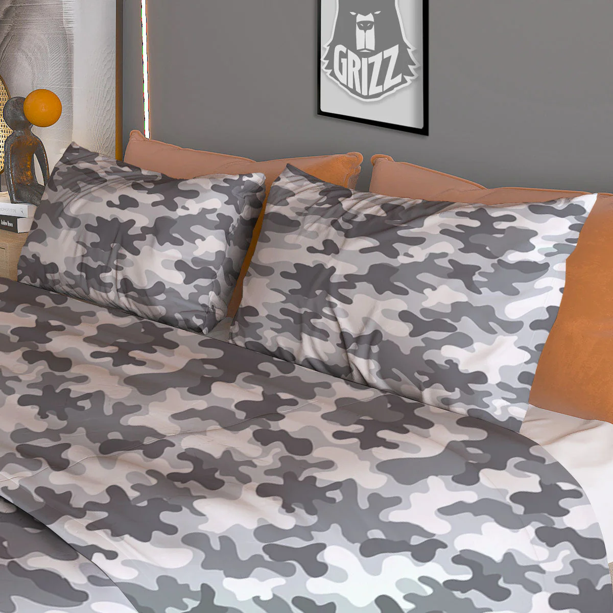Camouflage White And Grey Print Duvet Cover Bedding Set - Image 3